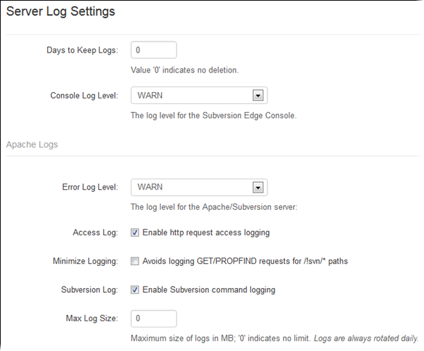 Server log settings